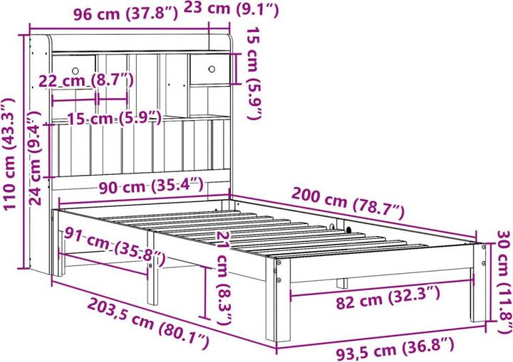 Produktbild vidaXL Bett mit Regal (90 x 200 cm)