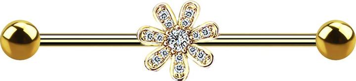 Produktbild Star Piercing Barbell 14k vergoldet mit Blume und Kristalle (Messing, Chirurgenstahl 316L)