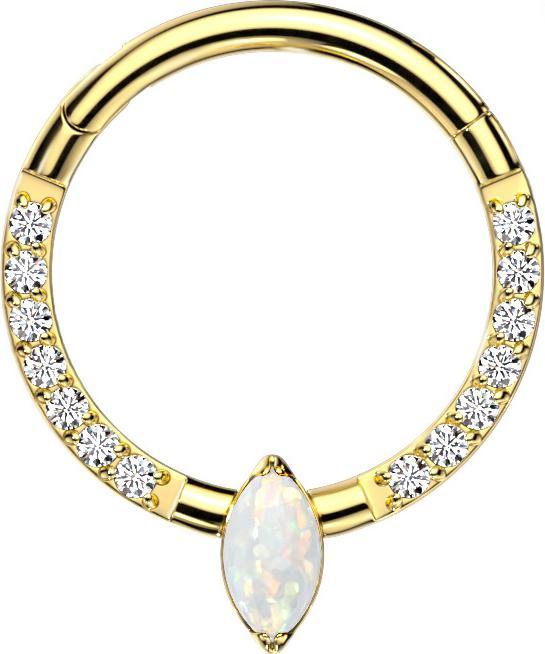 Produktbild Star Piercing Micro Segmentring klappbar vergoldet front Kristalle silber Oval Opal weiss (ohne Messing, Titan)