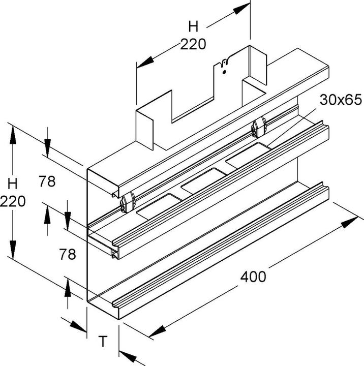 Actual product image Niedax NIE DKT220-78T60R GK-T-piece 90Â° double-pitch symm.220x61mm powder-coated. (40 cm)