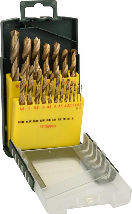 Bosch Professional Zubehör Metal drill set HSS-TiN Titanium. 19 pieces. (1 mm, 1.5 mm, 10 mm, 2 mm, 2.5 mm, 3 mm, 3.5 mm, 4 mm, 4.5 mm, 5 mm, 5.5 mm, 6 mm, 6.5 mm, 7 mm, 7.5 mm, 8 mm, 8.5 mm, 9 mm, 9.5 mm)