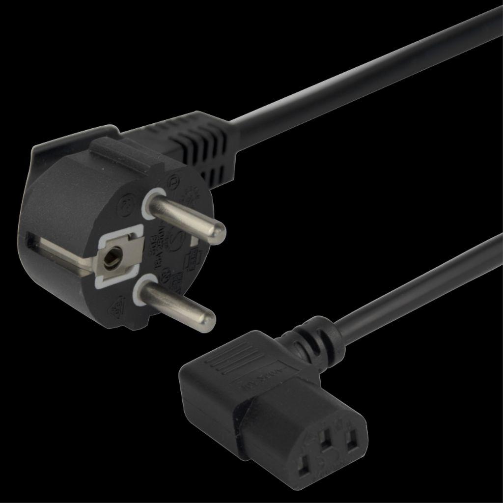 Thumbnail - Deltaco Power cable CEE 7/7 - C13, angled, 3m - Black (3 m), Stromkabel
