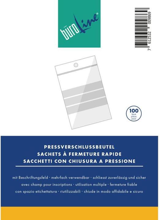 Image du produit BüroLine Sachet à fermeture à pression 50x75mm avec champ d'inscription (10 pcs)