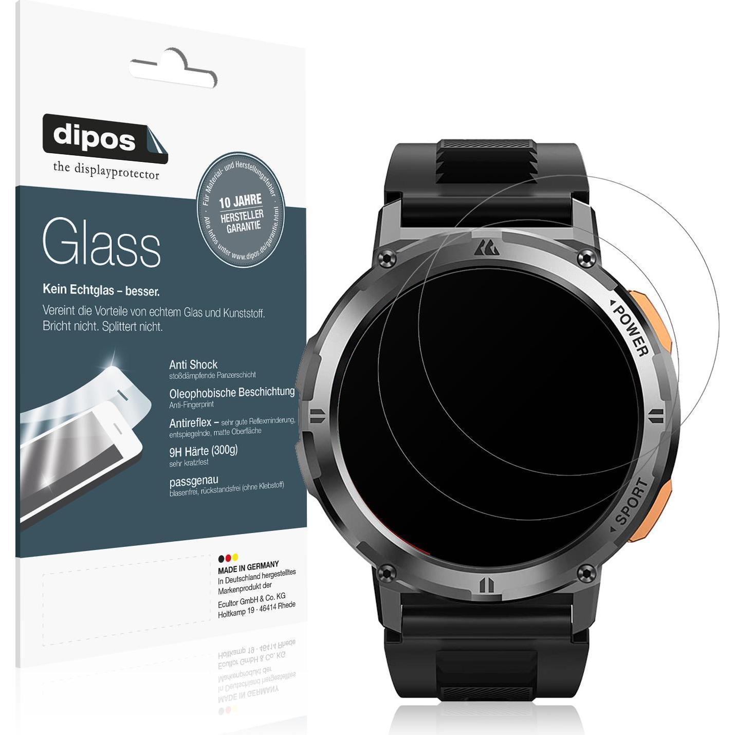 Dipos Anti-Shock Displayschutz Matt 9H, Smartwatch Schutzfolie, Transparent