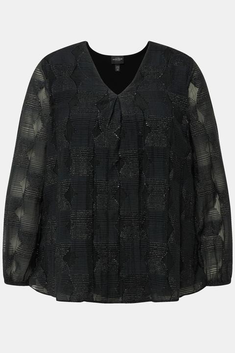 Immagine prodotto Ulla Popken Blusa a doppio strato con scollo a V e maniche lunghe velate (54)
