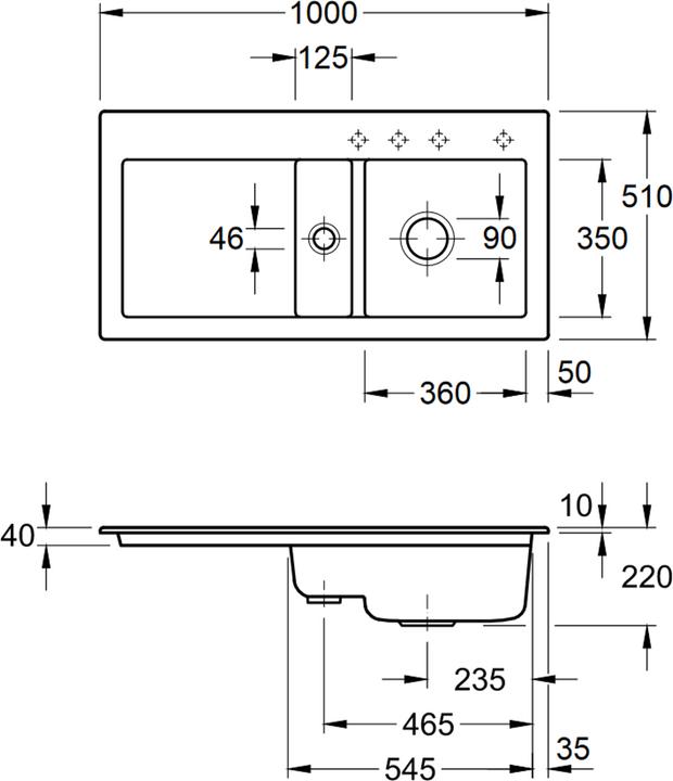 Image du produit Villeroy & Boch Villeroy&Boch Evier, Evier de cuisine Subway 60 Graphite 1000x510mm, Largeur meuble bas 60cm (51 cm, 60 cm)