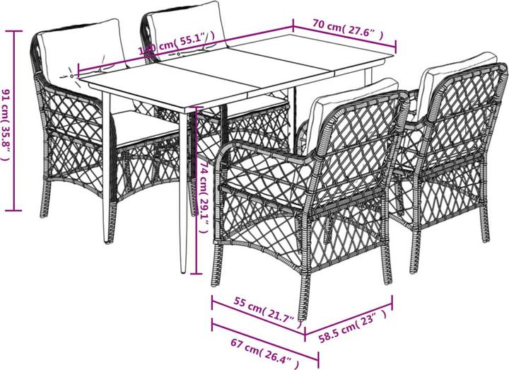 Actual product image vidaXL Garten Essgruppe (140 x 70 x 74 cm)