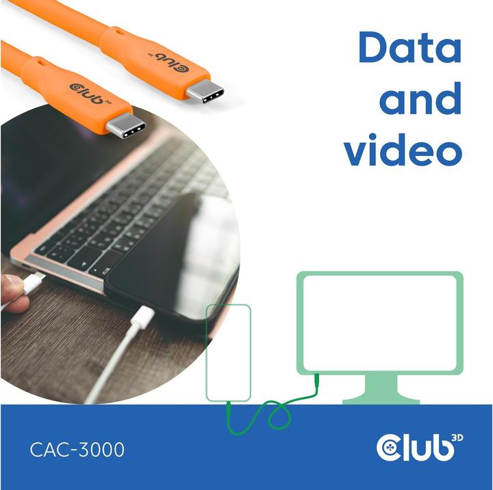 Actual product image Club 3D USB C — USB C (2 m, USB 4.0, 240 W)