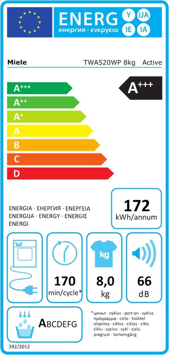 Energy Label Miele Wärmepumpen-Trockner TWA520WP 8kg Active (8 kg, Left)