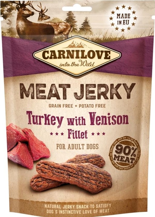 Actual product image Carnilove Jerky Turkey with Venison Fillet 100 g - (12 pk/ps) (100 g)