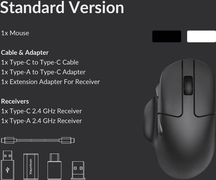 Immagine prodotto Keychron Mouse da gioco senza fili M7 1K, nero (Cablato)