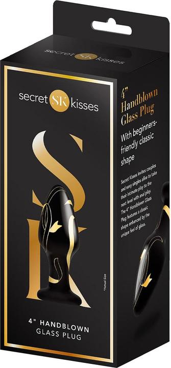 Actual product image Secret Kisses Handblown Glass Wide Butt Plug Black Gold (4")