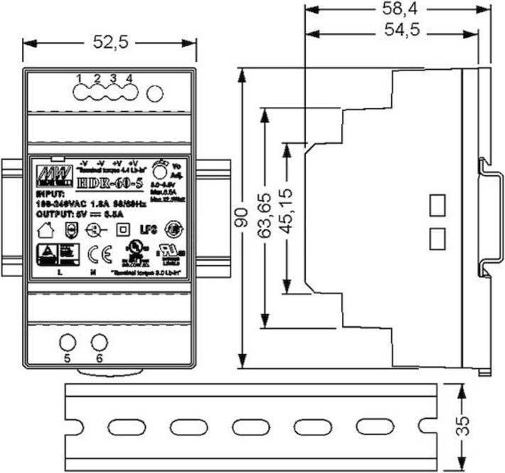 Image du produit MeanWell Alimentation rail DIN 5 V/DC 6.5 A 32.5 W 1 x
