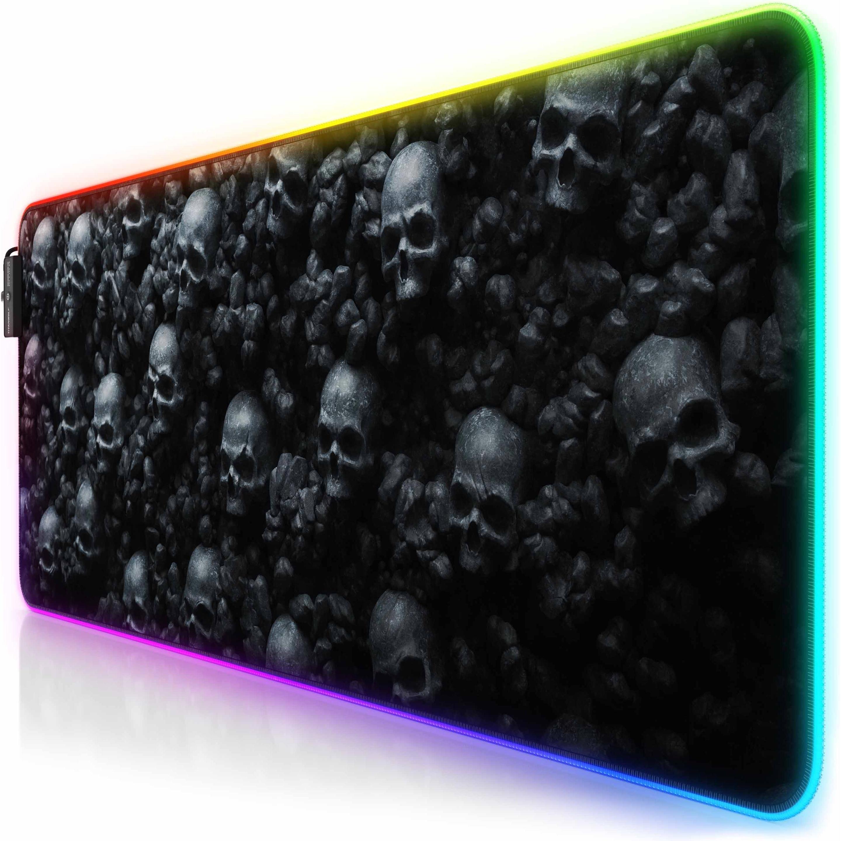Titanwolf RGB Gaming Mauspad, Mausmatte XL 800 x 300mm verbessert Präzision & Geschwindigkeit, Skulls, Mausmatte, Schwar...