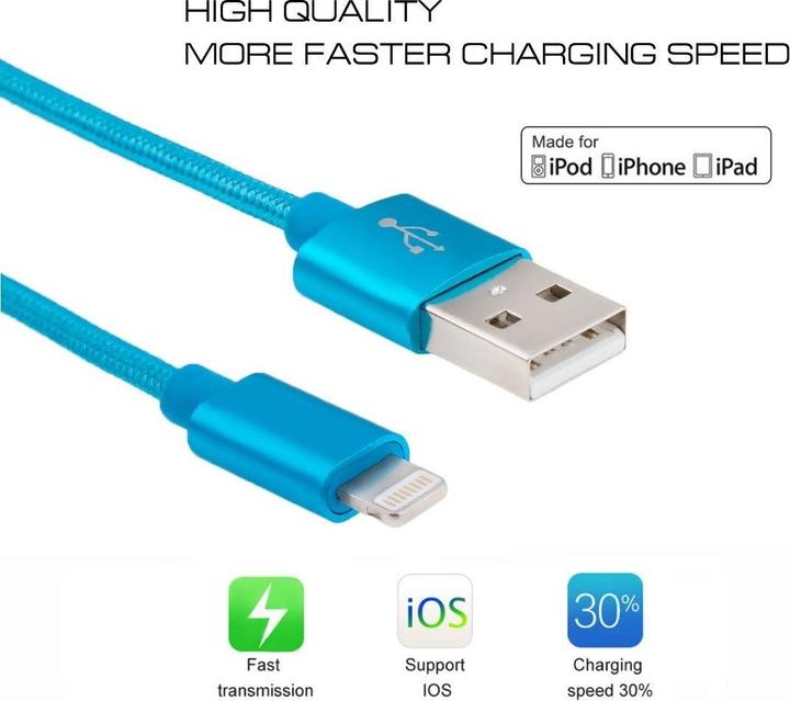 Actual product image Calitron Lightning charging cable blue 3m round (3 m, USB 3.2 Gen 1)