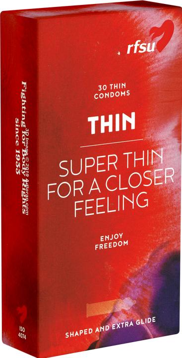 Produktbild rfsu Thin, 30 extra dünne Kondome, 53mm Breite, Silikonöl, Naturkautschuklatex, intensives Gefühl (30 Stk.)