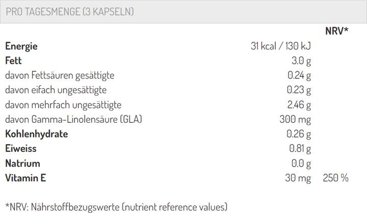 Nährwerte und Zutaten B'Onaturis Nachtkerzenöl Kaps (180 Stück, Kapseln, 500 g)