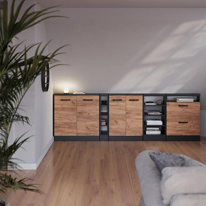 Produktbild Vichy Dachschrägenschrank Rion, Anthrazit/Goldkraft Eiche, mit 2 Schubladen (46 x 60 x 81.60 cm)