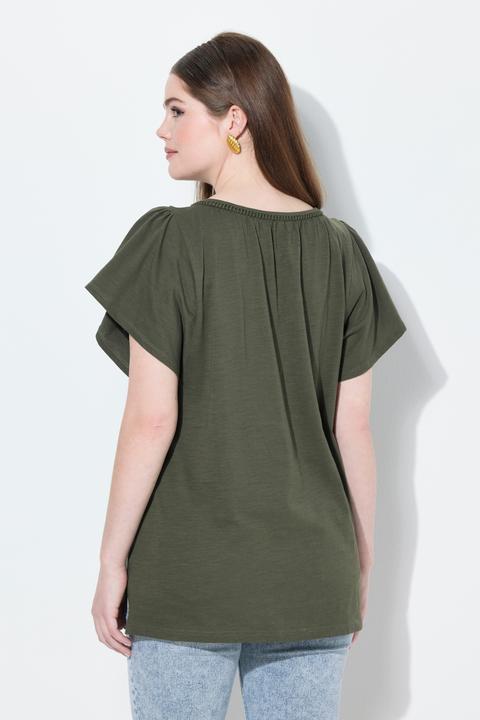 Immagine prodotto Ulla Popken T-shirt con passamano, scollo a tunica e mezze maniche ad aletta (50, 52)