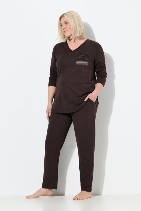 Produktbild Ulla Popken Pyjama, Satin-Brusttasche, V-Ausschnitt, Langarm (46)