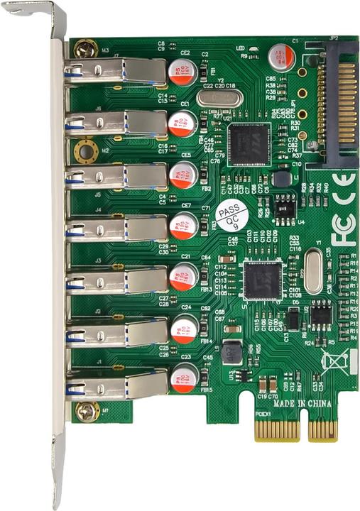 Produktbild InLine Schnittstellenkarte, 7x USB-A 3.2 Gen.1, PCIe, mit SATA Stromanschluss