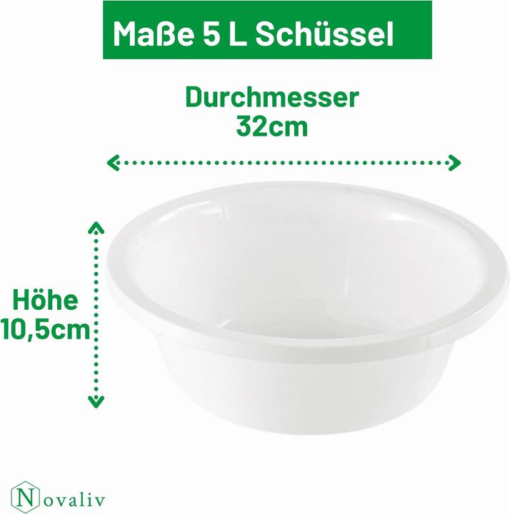 Image du produit Novaliv 4x Spülschüssel Rund 5L, D32 cm, Weiss, BPA-frei Spülmaschinenfest Ideal für Küche und Campin
