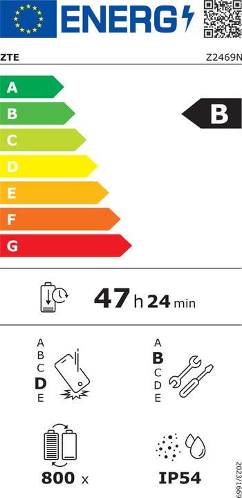 Label énergétique ZTE Blade A76 (128 Go, Noir poussière d'étoiles, 6.75", Double SIM, 5G)