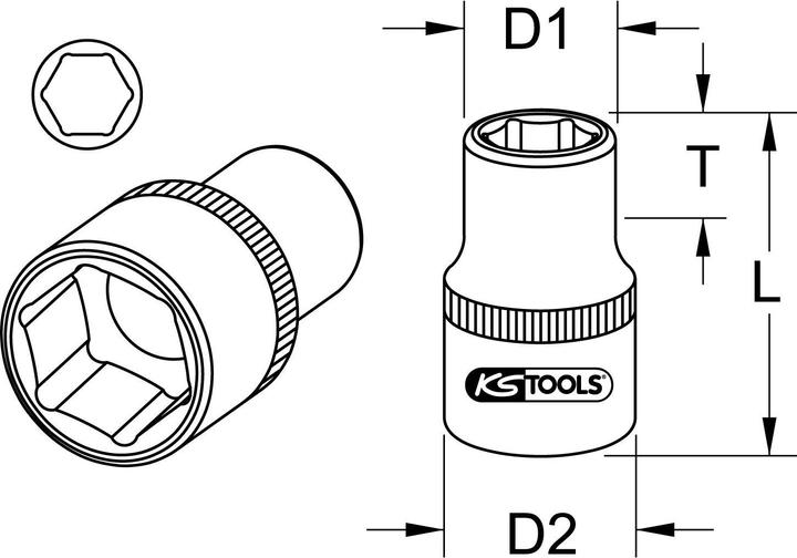 Immagine prodotto KS Tools 1" presa esagonale corta (100 mm)