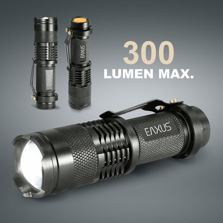 Produktbild Eaxus Glow-X LED Mini-Taschenlampe mit Gürtelclip batteriebetrieben 300 lm 40 g (9 cm, 300 lm)