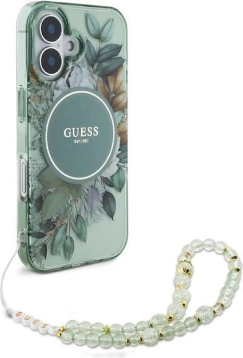 Produktbild Guess GUHMP16MHFWBRCESN iPhone 16 Plus 6.7" zielony/green hardcase IML Flowers With Pearl Strap MagS