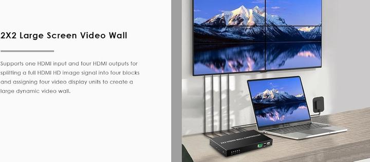 Actual product image PremiumCord HDMI Video Wall Controller for 4 Displays, 8 Display Modes, Full HD 1080p 60Hz