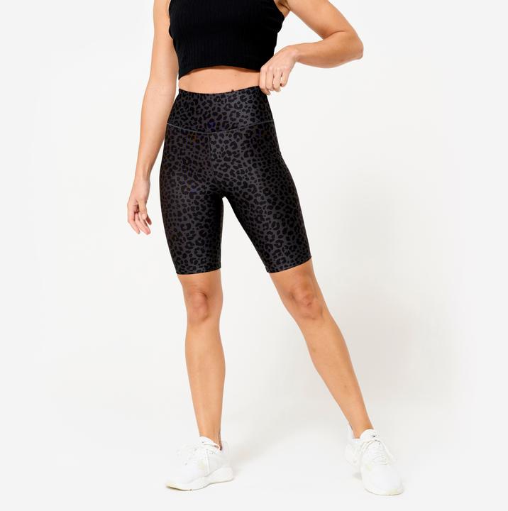 Image du produit Domyos Cycliste de fitness extensible femme, gris foncé imprimé léopard (XS)