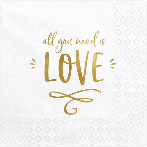 Partydeco, Servietten, All you need is LOVE (20 Stck) (20 x, 33 x 33 cm)