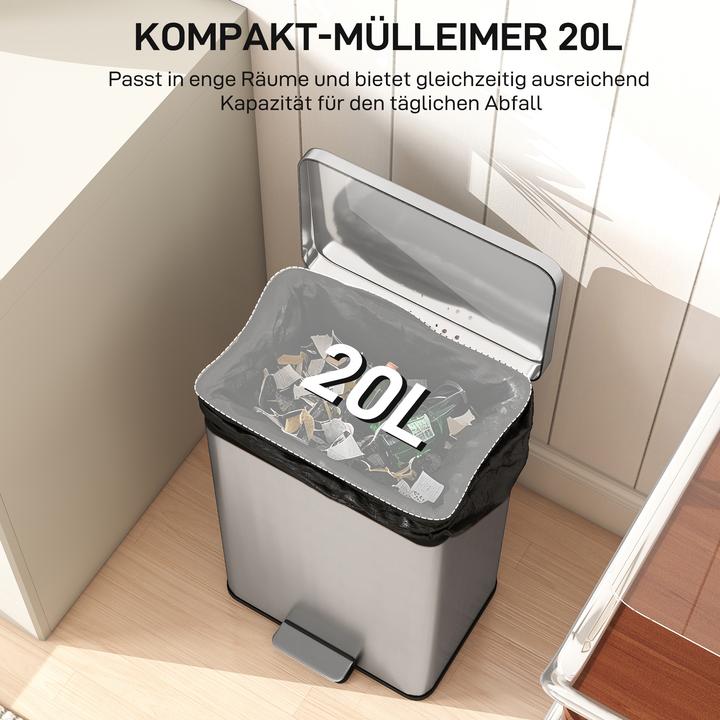 Image du produit Homcom Mülleimer Edelstahl, Kunststoff Silber (20 l)