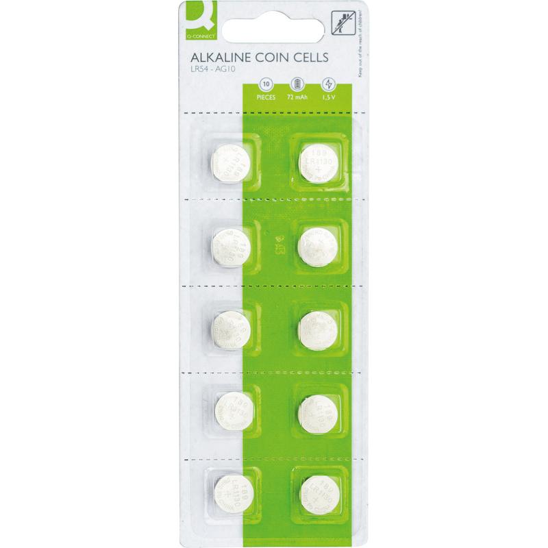 Thumbnail - Q-Connect Alkaline Knopfzellen (10 Stk., AG10, 72 mAh), Batterien + Akkus