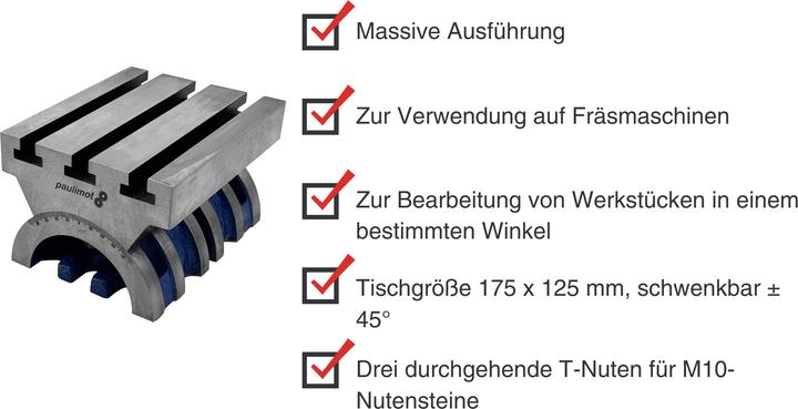 Produktbild Paulimot Winkeltisch schwenkbar ± 45° 175 x 125 mm