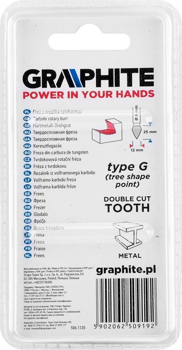 Nährwerte und Zutaten Graphite Graphit HM G TYP METALLBIT (VERROTTETE FORM) 12 X 25 MM STIEFEL 6 X 45 MM 55H375 GRAPHIT