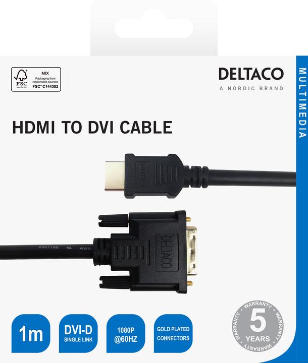 Produktbild Deltaco Cable HDMI to DVI 1080p, DVI-D (1 m)