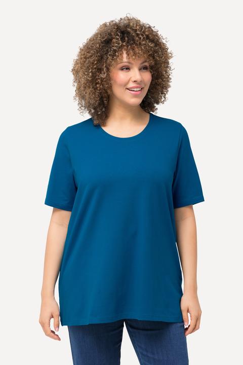 Image du produit Ulla Popken T-shirt en coton bio. Col rond et manches courtes. Coupe évasée (58)