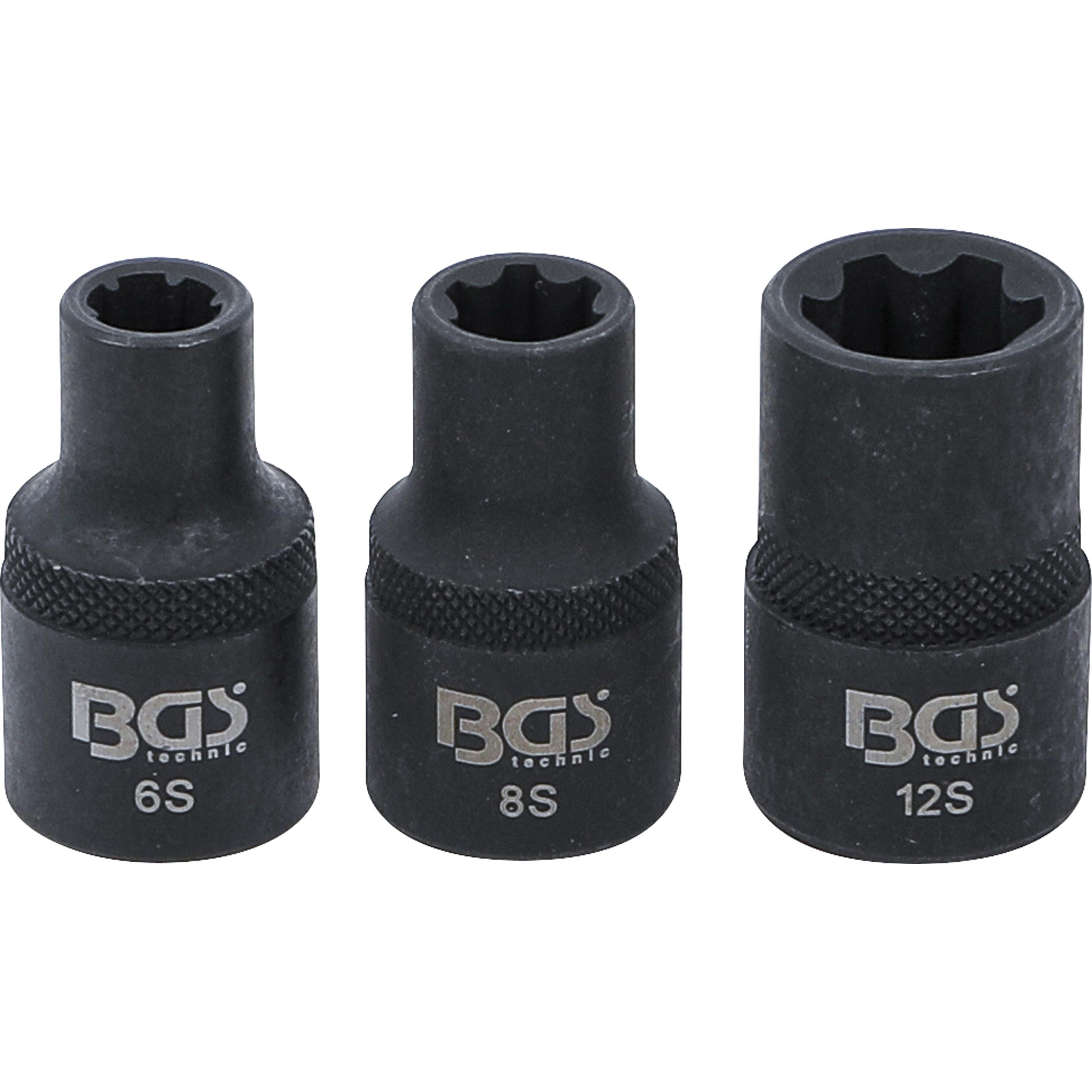 Thumbnail - BGS, Steckschlüssel + Stecknuss, Steckschlüssel-Einsatz-Satz Keil-Profil (für RIBE) M6S, M8S, M12S 3-tlg. (12.5 mm)