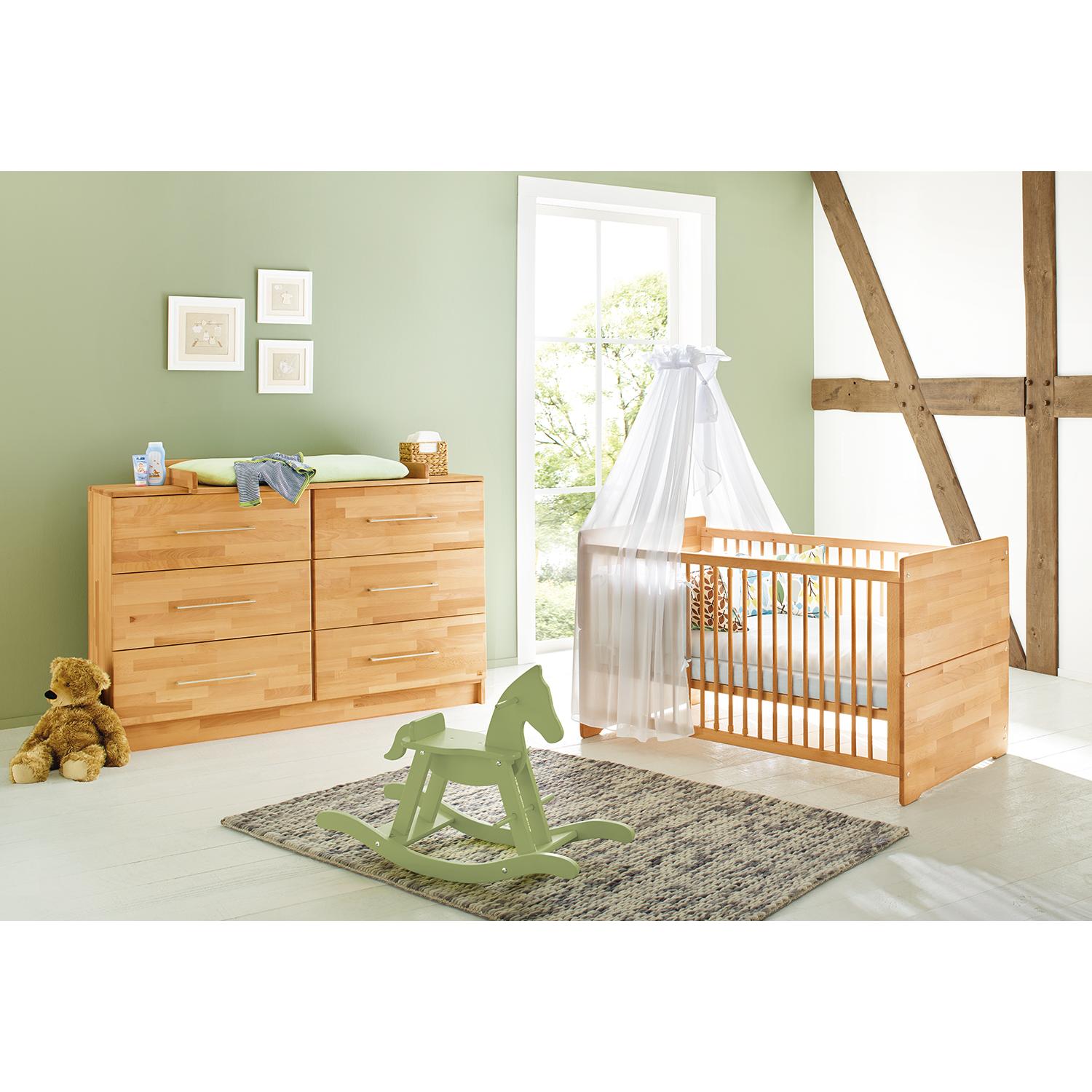 Pinolino, Komplett-Babyzimmer, Sparset Natura extrabreit (Babybett, Wickelkommode)