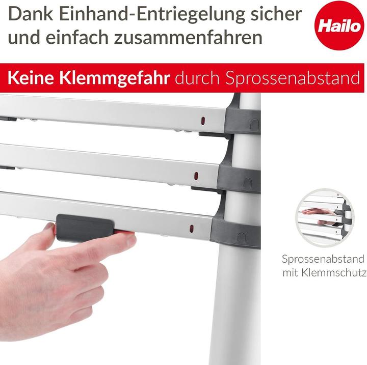 Image du produit Hailo FlexLine, échelle télescopique de sécurité en aluminium, 13nombre de barreaux (Échelle simple, 380 cm)