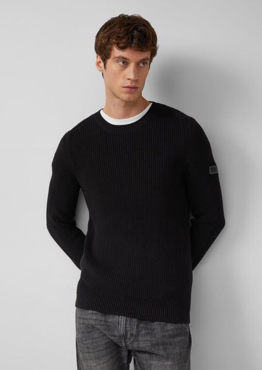 Produktbild s.Oliver Strickpullover Strukturierter Baumwoll-Pullover mit Label-Patch (S)