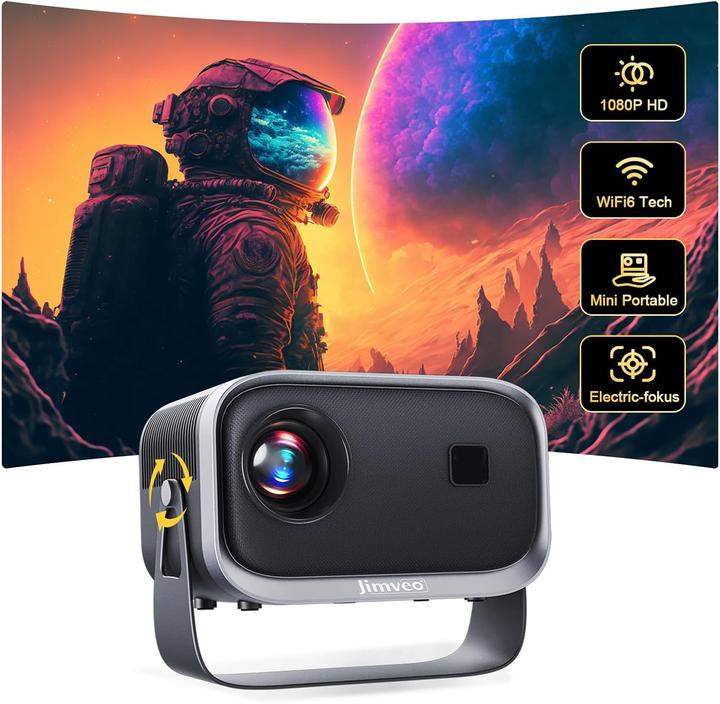 Actual product image Jimveo Mini Beamer mit 360° Rotation & Elektro-Fokus (25000 lm)