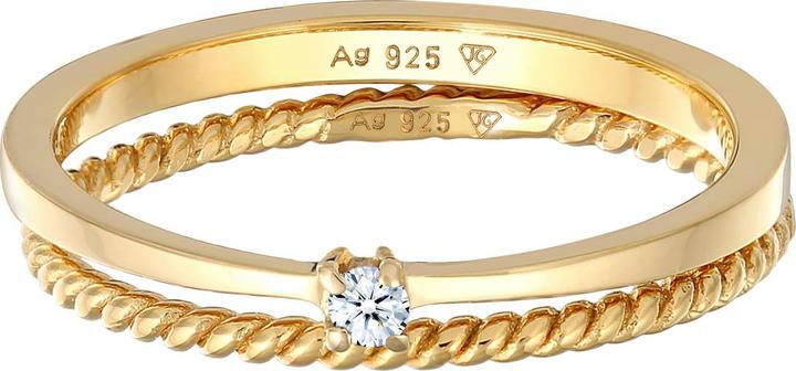 Produktbild Elli DIAMONDS Ring Diamant (0.03 ct.) Kordel 2er Ring Set 925 Silber (52, 925 Silber)