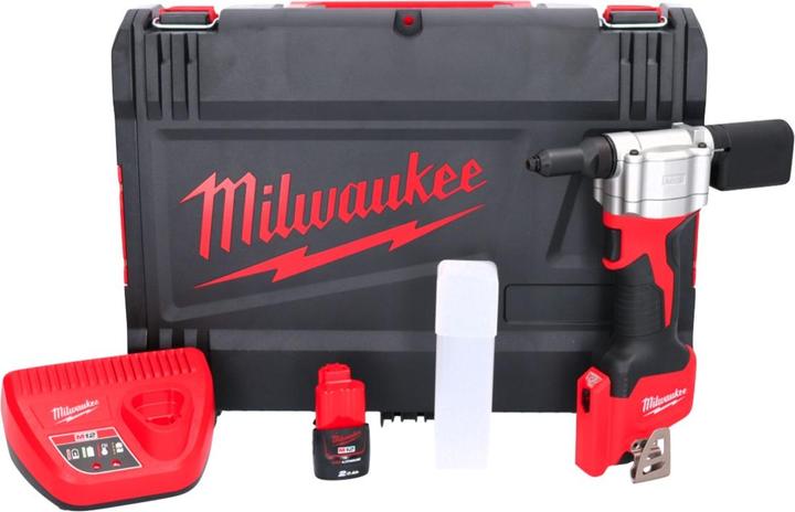 Actual product image Milwaukee M12 BPRT-201X Battery Blind Riveter 12 V 20,32 mm + 1x Battery 2,0 Ah + Charger + HD Box (