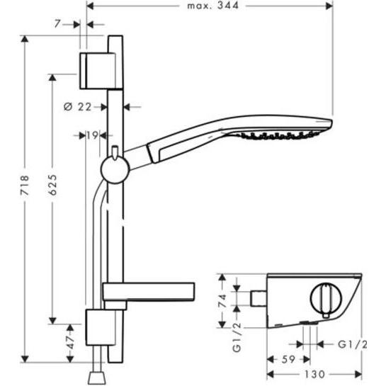 Thumbnail - hansgrohe, Duschsystem, HG Brausekombi RAINDANCE SELECT Bsta Unica'S Puro Set 650mm chrom
