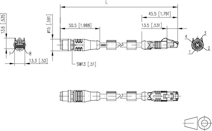 Produktbild Metz Connect Verbindungsleitung M12 ST-RJ45 ST, 4-polig D-kodiert RJ45 (F/FTP, CAT5e, 1 m)