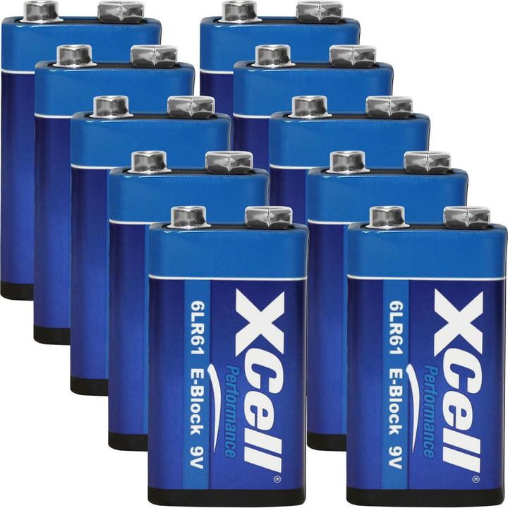 Actual product image XCell Set of 10 batteries 9V block, 6LR61, Performance Alkaline, 9V (10 pcs., 9V Block)