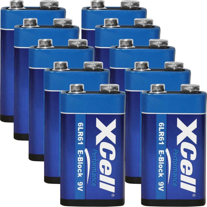 Produktbild XCell 10er-Set Batterie 9V-Block, 6LR61, Performance Alkaline, 9V (10 Stk., 9V Block)